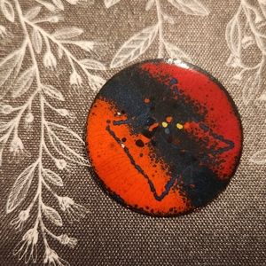 Vintage Enamel On Copper Abstract Brooch Pin Red Black Splash Art Modernist 1970